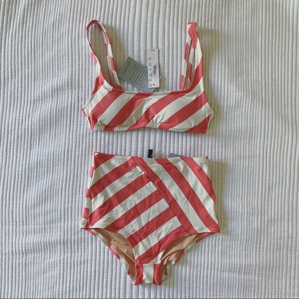 NWT asymmetrical retro stripe high-waisted set